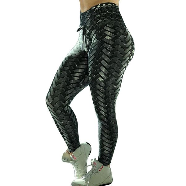 

3d weaving stripe printed leggings women sport fitness yoga pants gym tights outwork push up sports wear black s3, White;red