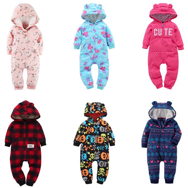 

Newborn Baby Hooded Rompers Boy Girl Designer Clothes Jumpsuits Dinosaur Plaid Camouflage Dots Striped Santa Claus Elk Winter Christmas 3-24