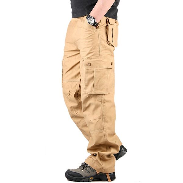 

men's cargo pants casual mens pant multi pocket overall plus size 30-44 men outdoors long trousers, Black