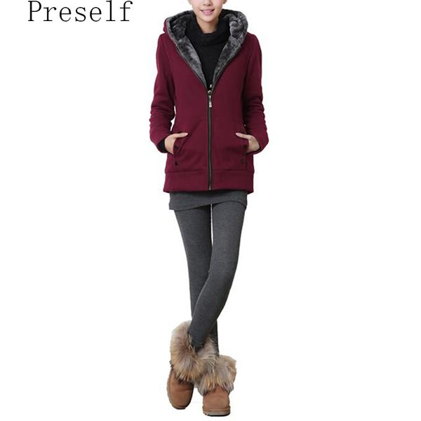 

preself new fashion women's winter warm fleece hoodie coat outerwear hooded jacket, Black