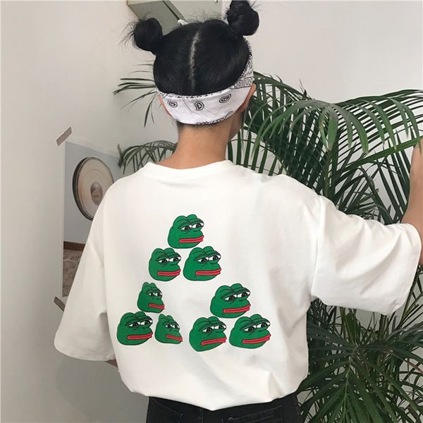 

yougeman 2018 summer t-shirt for women clothes korean ulzzang harajuku print spoof frog short sleeve t-shirts woman funny tshirt, White