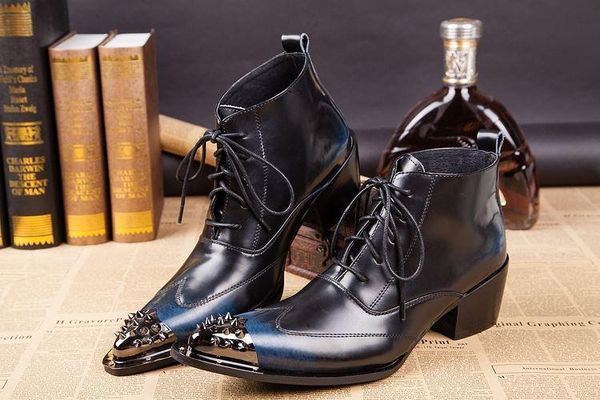 2018 homens sapatos de qualidade superior de aço apontou salto alto botas do homem, botas de cano alto tendência moda masculina de botas de couro do homem! EU37-46