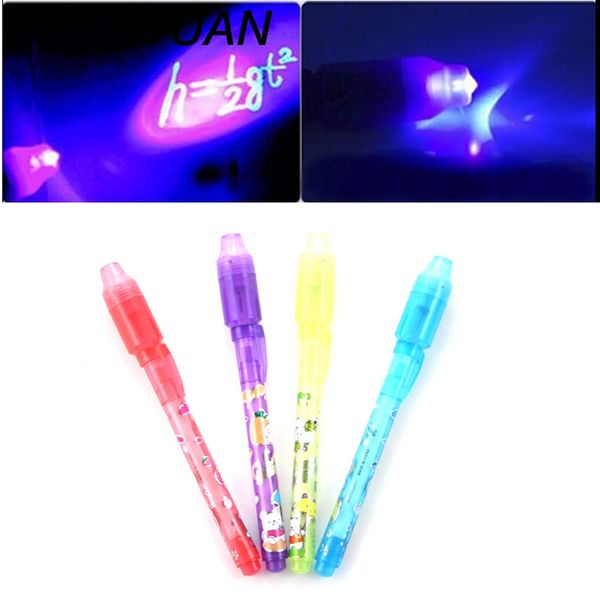 

tuantuan 2 in 1 uv black light combo stationery invisible ink pen highlighter 6pcs school office drawing magic highlighters, Black;red