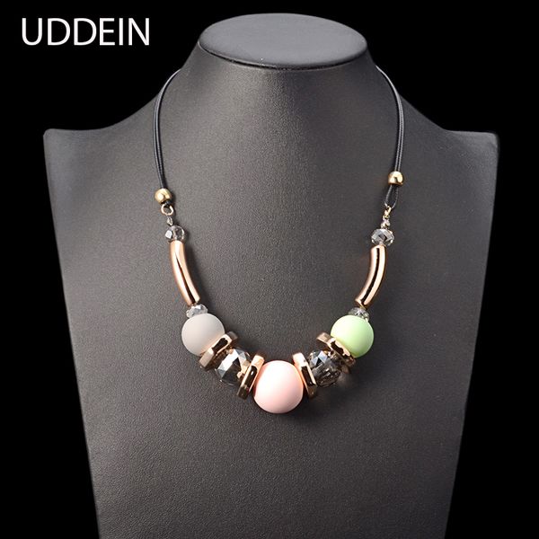 

uddein exaggerate geometric plastic pendant vintage statement choker necklace black leather chain women party jewelry collier, Golden;silver