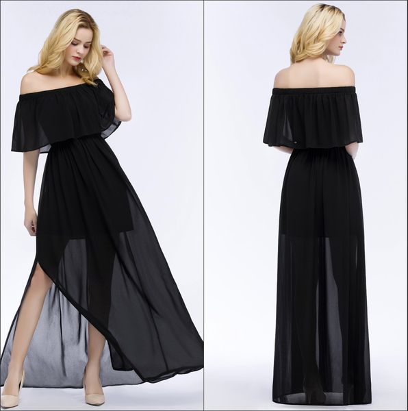 

new bohemia off the shoulder chiffon long bridesmaid dresses ruffles side split floor length formal party summer beach dresses cps860, White;pink