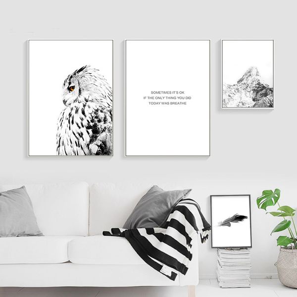

white owl feather wall art canvas painting scandinavian landscape posters prints nordic decoration pictures modern home decor