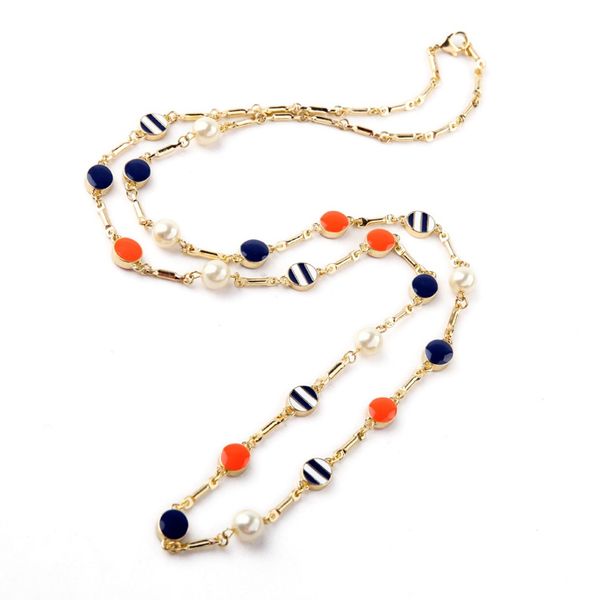 

whole salenew design classic fashion jewelry shiny round enamel imitation pearl pendant long sweater chain necklaces & pendant 2016, Silver