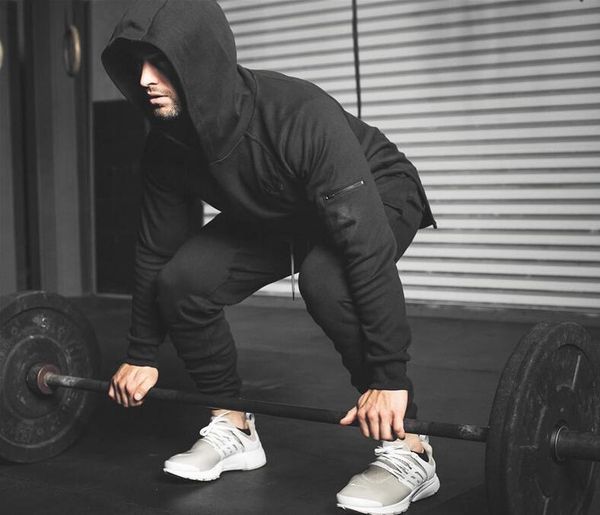 

mens hoodies gyms fitness sweatshirt fashion leisure pullover hooded jacket tracksuits brand clothing slim fit sportswear, White;black