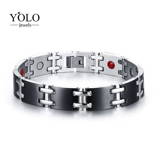 

men's stainless steel magnetic fashion bracelet never-oxidize hypo-allergenic release negative ions bracelet, Golden;silver