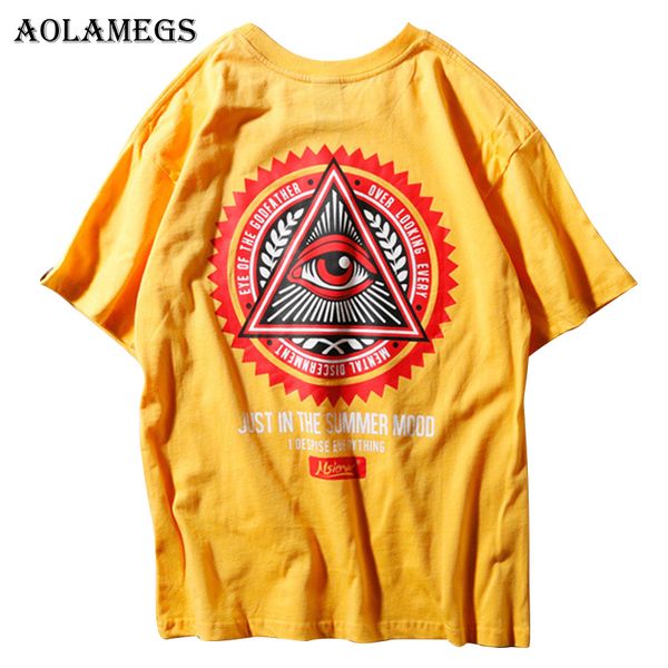 

aolamegs t shirt men eye of godfather printed men's tee shirts o-neck t shirt cotton fashion high street couple tees streetwear, White;black