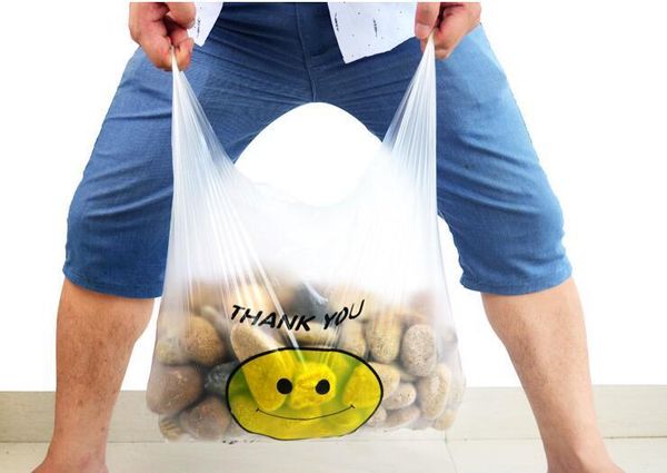 

transparent smiling face portable plastic bags customized fresh material waterproof multi-purpose vest shopping bags 50pcs/lot