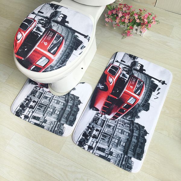 

zeegle city street printed flannel sponge carpet 3 piece set toilet rug seat cover wc set 80x75cm floor mat free shipping