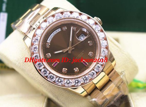 

luxury wristwatch 118205 mens everose gold chocolate diamond & ruby 41mm bigger diamonds watch automatic men's watch, Slivery;brown