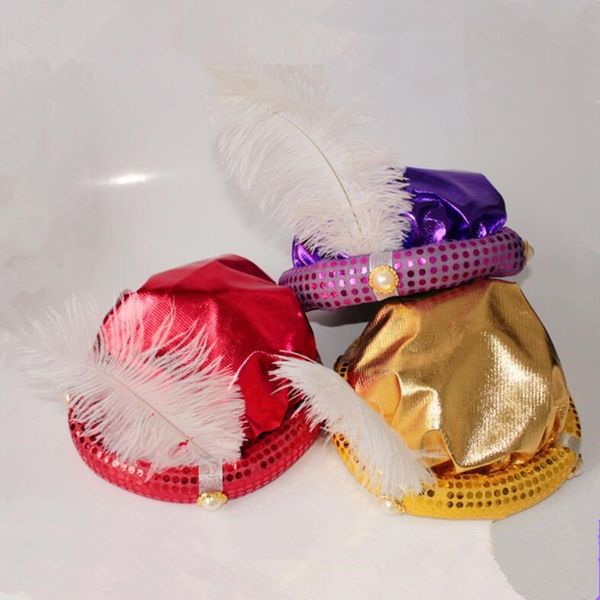 

2018 creative sequins feather hat children prince king performance hats caps carnival party hats christmas navidad new year