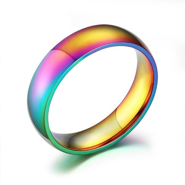 

20 pcs/lot men women rainbow colorful ring trendy stainless steel wedding band ring jewelry width 6mm, Golden;silver