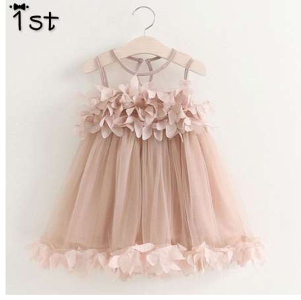 

1st girls dress new summer mesh girls clothes pink applique princess dress children summer clothes baby girls dress, Red;yellow