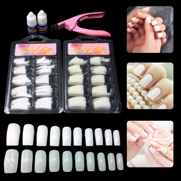 

5 in 1 basic nail art set diy natural white french nail tips clipper glue kit