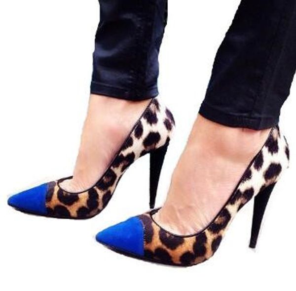 2018 Sexy Leopard Scarpe a punta da donna Décolleté Colori misti Pelle scamosciata Tacchi alti Scarpe Kim Kardashian Stile Tacchi a spillo Scarpe da sposa