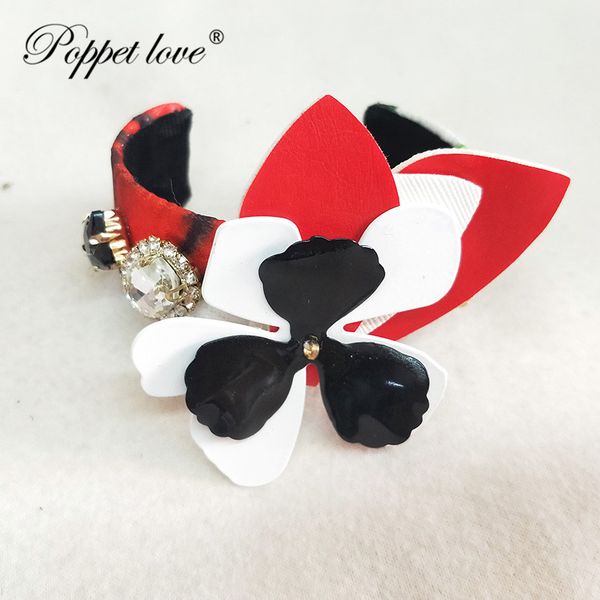 

baroque exaggeration flower leather bangles open cuff bangles & bracelets women wrist charm accessories statement jewelry, Black