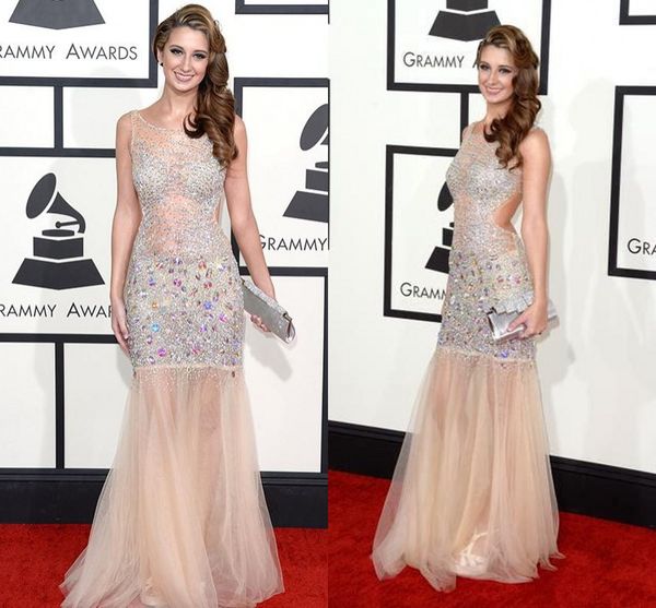 

crystals tulle celebrity dresses sheath colorful beads hollow back evening dresses sleeveless scoop neck floor-length prom dresses, Black