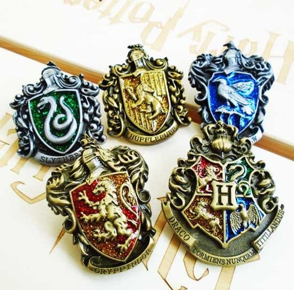 

harri potter hp harry gryffindor/hogwarts slytherin school metal cool badge pin brooch chestpin costume accessory gift, Silver