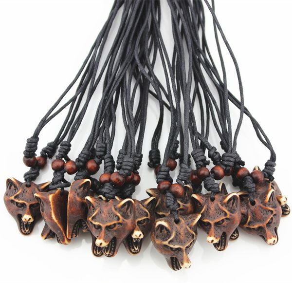 

fashion wholesale 12pcs/lot simulation yak bone carved little wolf head pendants necklace for men women's amulet gift mn190, Silver