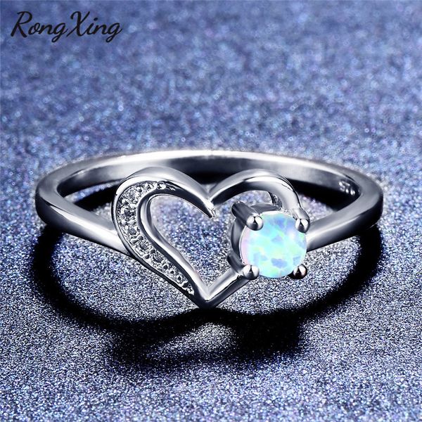 

rongxing 925 sterling silver filled love heart rings for women wedding white/purple/blue fire opal ring charming halloween gifts, Golden;silver