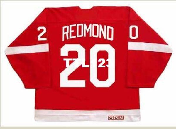

mens #20 mickey redmond detroit red wings 1972 ccm vintage home hockey jersey or custom any name or number retro jersey, Black;red