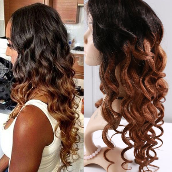 

бразильский ombre парики человеческих волос полный кружева тела волны человеческих волос парики кружева фронт #1bt30 два тона цвет человечес, Black;brown