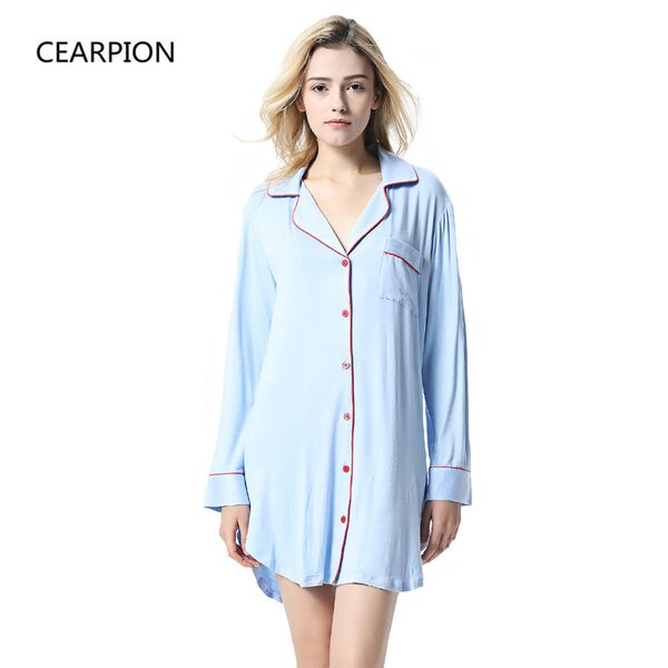 

cearpion 2018 sleepwear women nightwear 100% modal nightshirt solid intimate lingerie casual home wear, Black;red