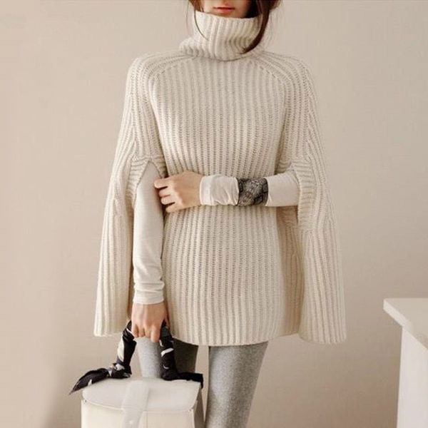

winter ladies office knitted turtleneck sweater casual women pullover camel 2018 autumn female loose black winter jumper cloak, White;black