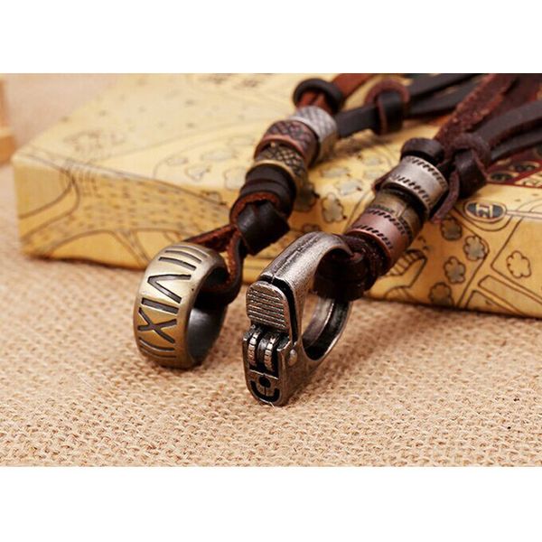 

genuine leather male pendent necklace cowhide leather men charm pendent punk jewelry resizable 12pcs/lot ing, Silver