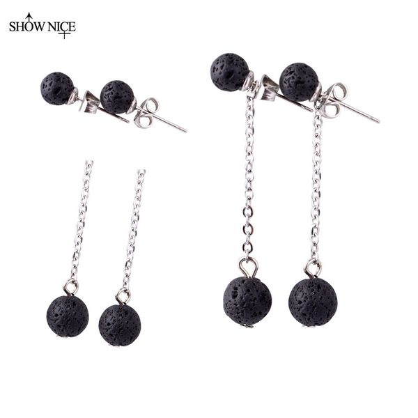 

6 мм 8 мм лава камень длинные серьги ожерелье diy ароматерапия эфирное масло диффузор мотаться серьги ювелирные изделия женщин, Silver