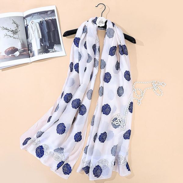 

топ марка мода шарф шаль весна осень женский длинный чистый 100% шелковый шарф женщины печатных шали пляж сокрытия хиджаб sk042, Blue;gray