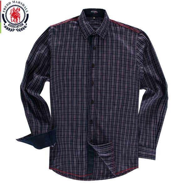 

fredd marshall 2018 long sleeve checked shirt mens dress shirts 100% coon casual plaid shirt fashion business shirts 154, White;black