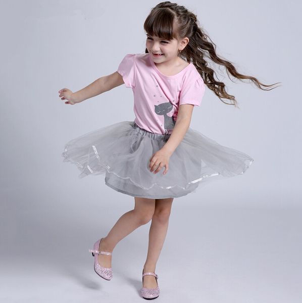 

wholesale kids designer clothes girls skirt outfit clothes cat print t shirt tutu skirt set baby girl designer clothes cute skirts, White