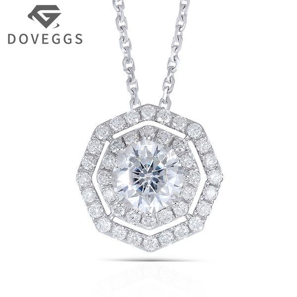 

doveggs 18k 750 white gold 6*6mm eightangle cutting f color lab grown moissanite diamond halo pendant for women ing, Silver
