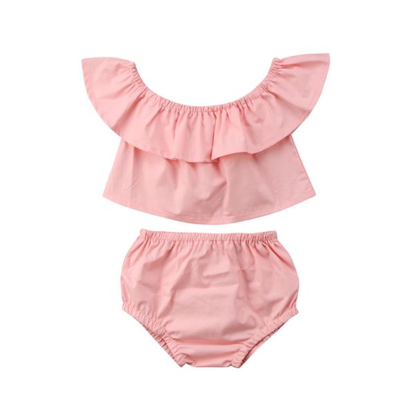 

2pcs set toddler baby girls ruffles t-shirt sleeveless +shorts pants high waist summer outfits set, White