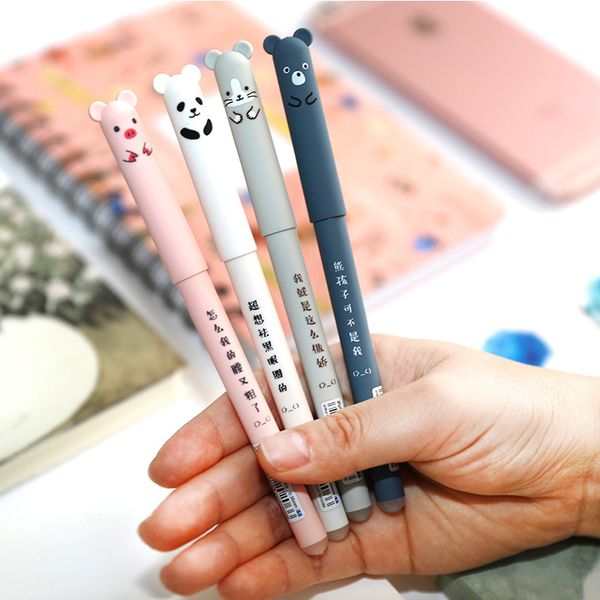 

3x cute pig panda mouse bear erasable gel pen rollerball pen school office supply kids gift stationery 0.35mm blue ink