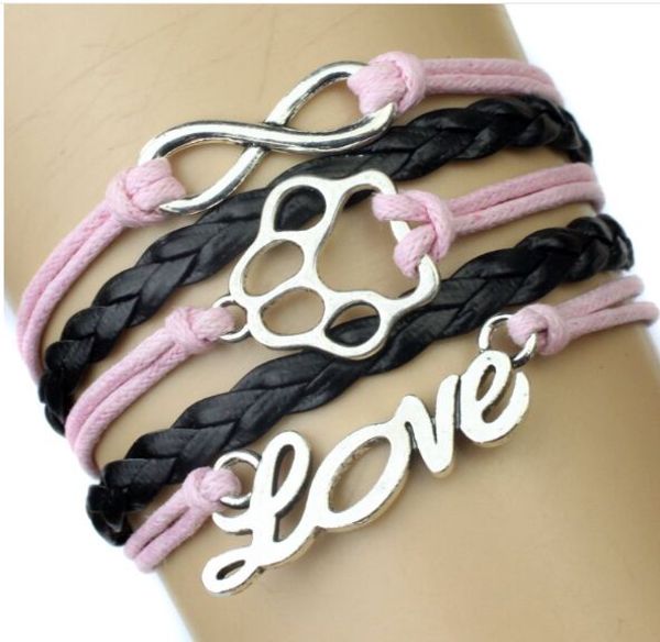 

3pcs infinity handmade bracelet leather vintage charm wax cord fashionable multilayer braided jewerlly bracelet 6274-6276, Silver