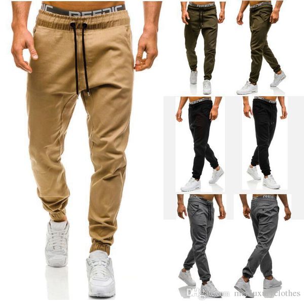 2019 Mens Athletic Elastic Waist Pants Solid Color Pantlones