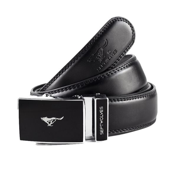 

septwolves men's fashion trends cowhide leather belt automatic buckle ratchet belt for men wa3460j, Black;brown