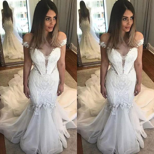

off the shoulder 2018 berta mermaid wedding dresses count train backless lace appliqued bridal gowns plus size illusion wedding dress, White