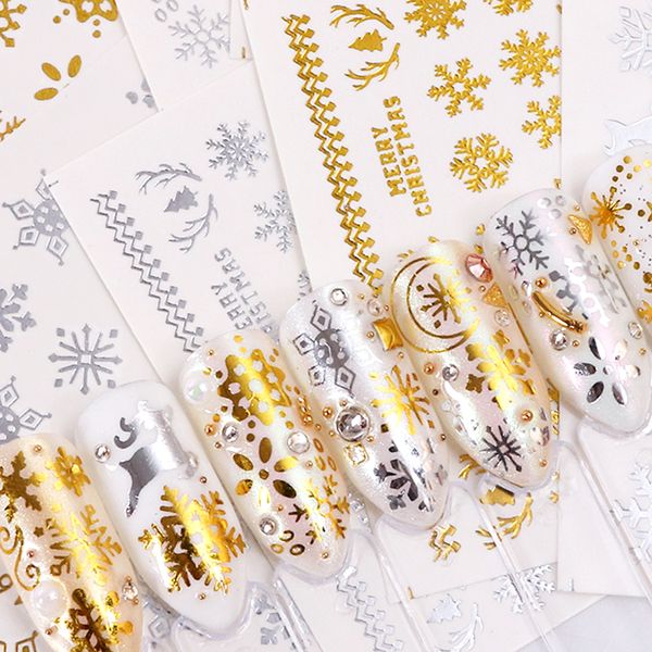 

16pc gold silver water decal christmas nail sticker set snowflake design nail foil transfer manicure decal art tip sastz-ya, Black