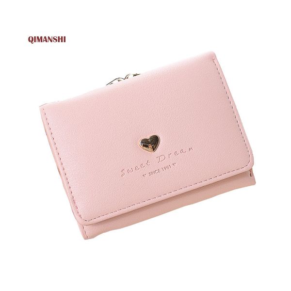 

qimanshi women wallet small three fold purse female mini coin purse wallet cuzdan portomonee portfolio short bag ladies leather, Red;black