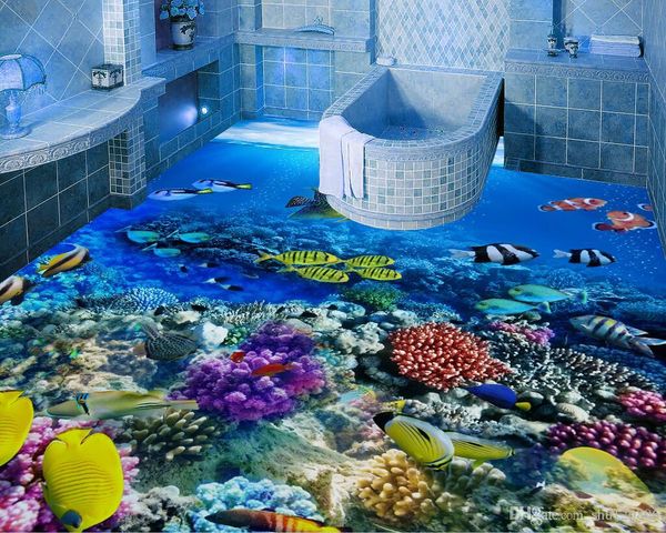 

3d pvc flooring custom p waterproof floor room tropical fish underwater world washable wallpaper 3d wall murals wallpaper for walls 3 d