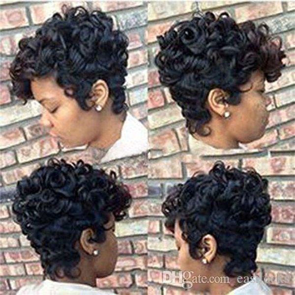 

Synthetic Short Ombre Brown Black Curly Hair Wigs For Black Women African American Women Wigs free shipping