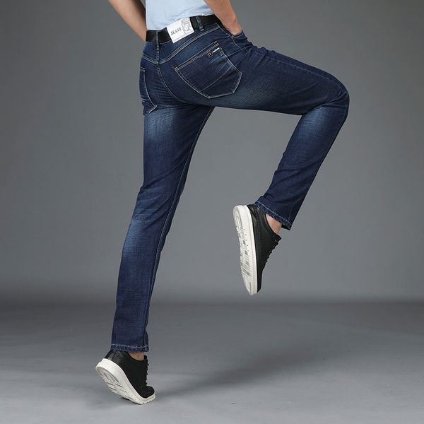 

2018 zdjp summer autumn jeans pants men's casual business straight pencil jean cotton elastic thin brand-clothing denim soft new, Blue