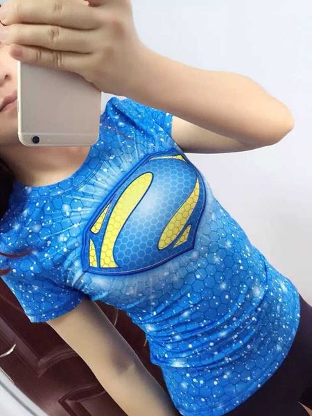 

compression running t shirt women superhero // sports quick-drying tight sports wear woman, Black;blue