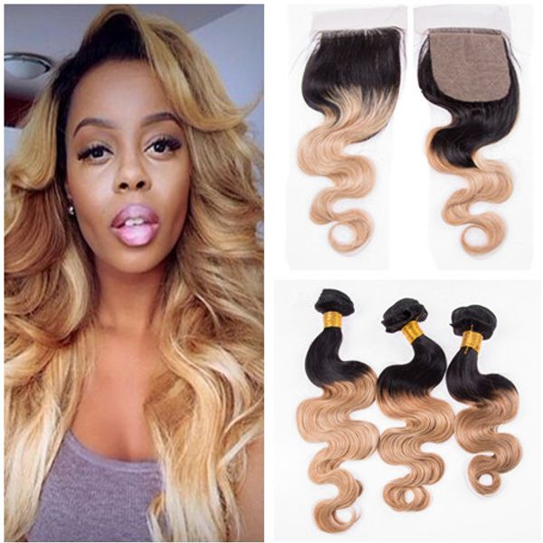 1b 27 Honey Blonde Ombre Malaysian Body Wave Human Hair Wefts With